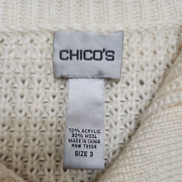 Chicos Heavy Chunky Knit Cardigan Wool Blend Sweater Womens 3 US XL Cream White - Picture 5 of 8